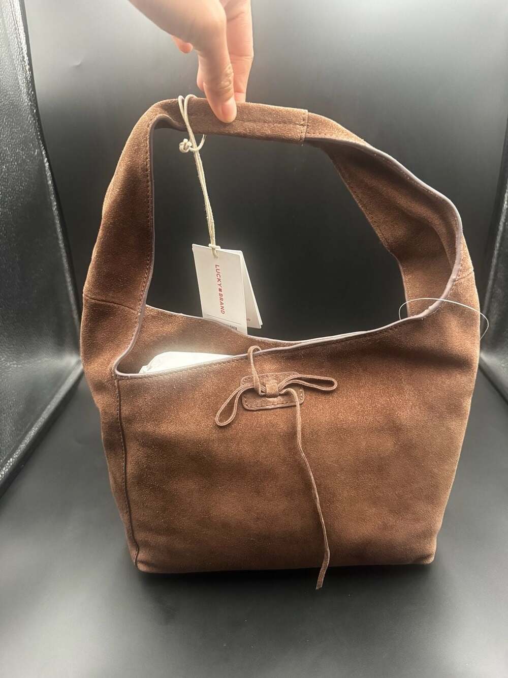 Lucky Brand Brown Suede Tie Hobo Shoulder Bag